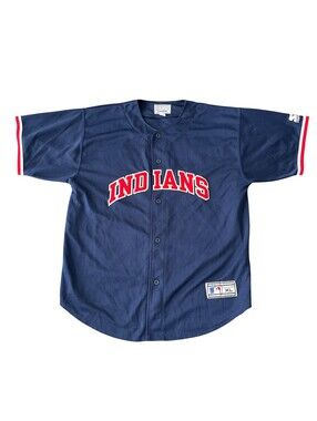 Vintage 90s Starter MLB Jersey Shirt Cleveland Indians Blue Size XL
